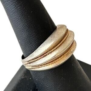 Modernist Sterling Silver Rope-Inlay Wide Band Ring, Vintage  sz 7